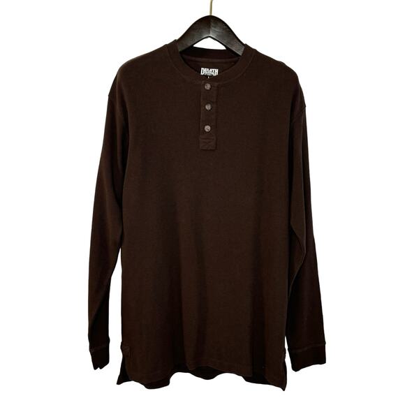 Duluth Trading Men's Longtail T Waffle Henley Long Sleeve Brown Large - Picture 1 of 11